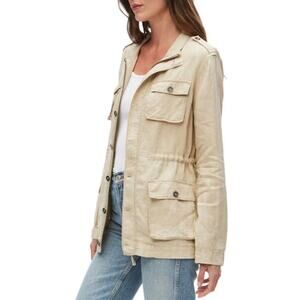 Michael Stars Beige Linen Jacket Small Safari Utility Hooded Lightweight